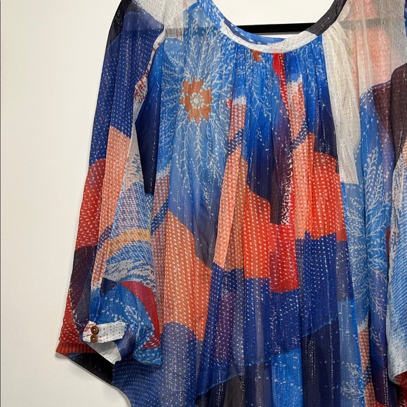 Diane Von Furstenberg Fleurette Billowy Chiffon Silk Batik Land Kaftan Dress - Picture 9 of 16